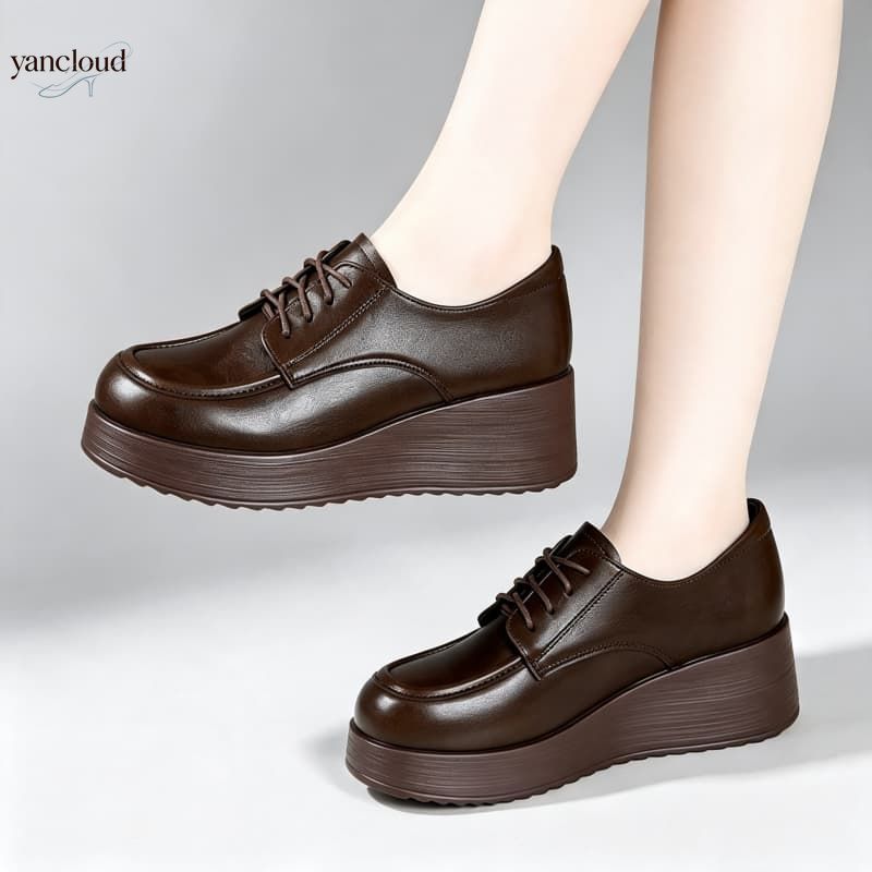 Oxford Lace Up Women - 6cm Comfortable Deep Mouth Soft Leather