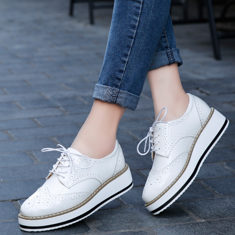 Oxford Lace Up Women - Women Loafers Shoes Leather Thick Heels