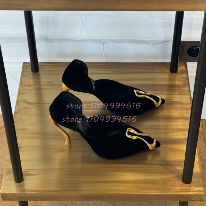 Metal Decor Black Suede Cover  - Women Shoes Model review and price