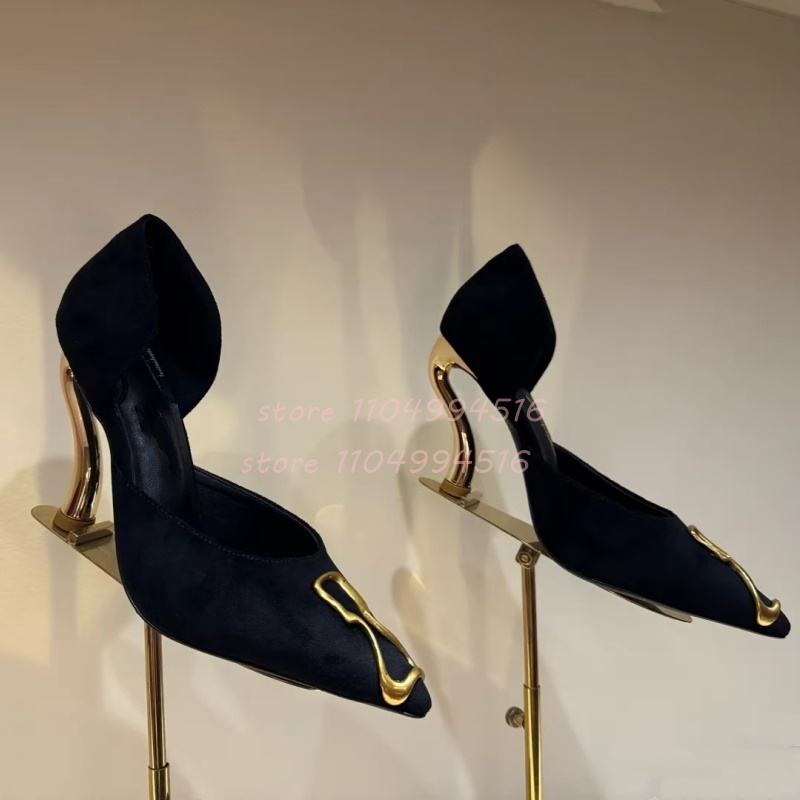 Metal Decor Black Suede Cover  - Women Shoes Model review and price